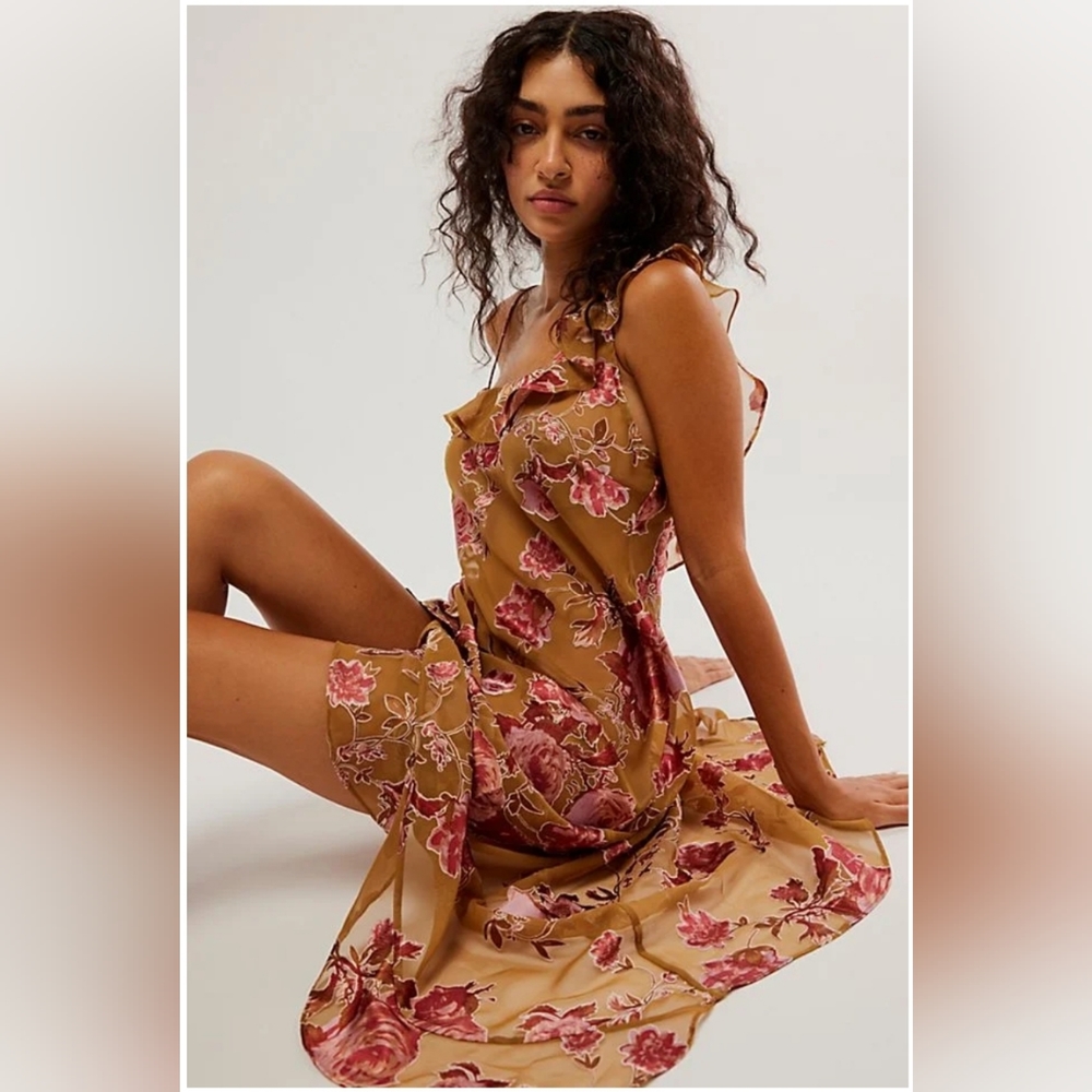 Free People Intimately Bed of Roses Slip Dress Sheer Maxi XSmall NWOT